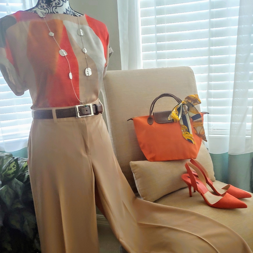 Two piece beige pantsuit size 6